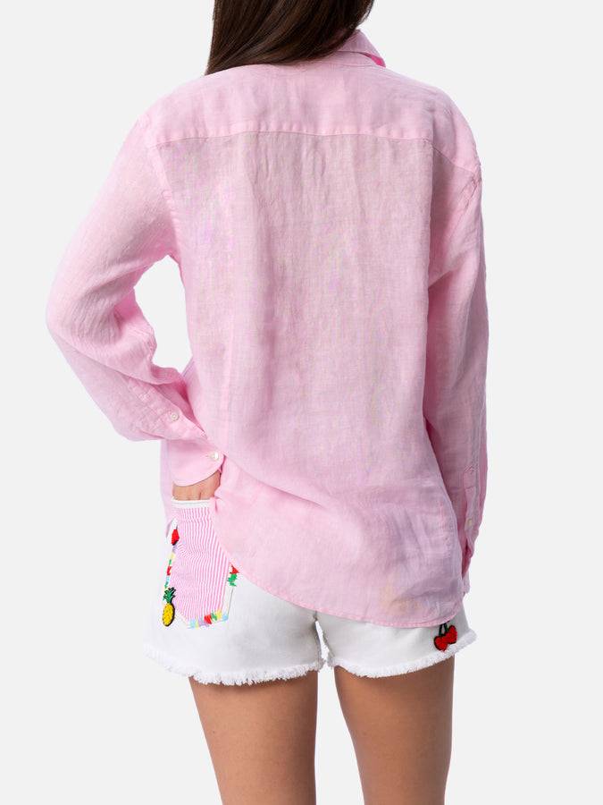 Mc2 Saint Barth Camicia Classica Da Donna In Lino Rosa Meredith