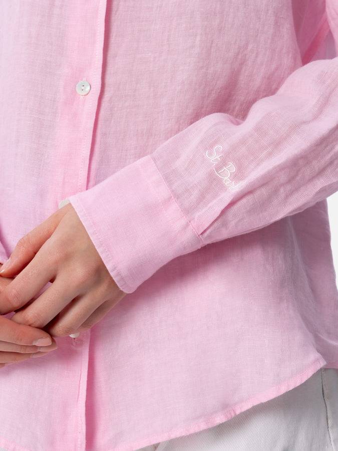 Mc2 Saint Barth Camicia Classica Da Donna In Lino Rosa Meredith