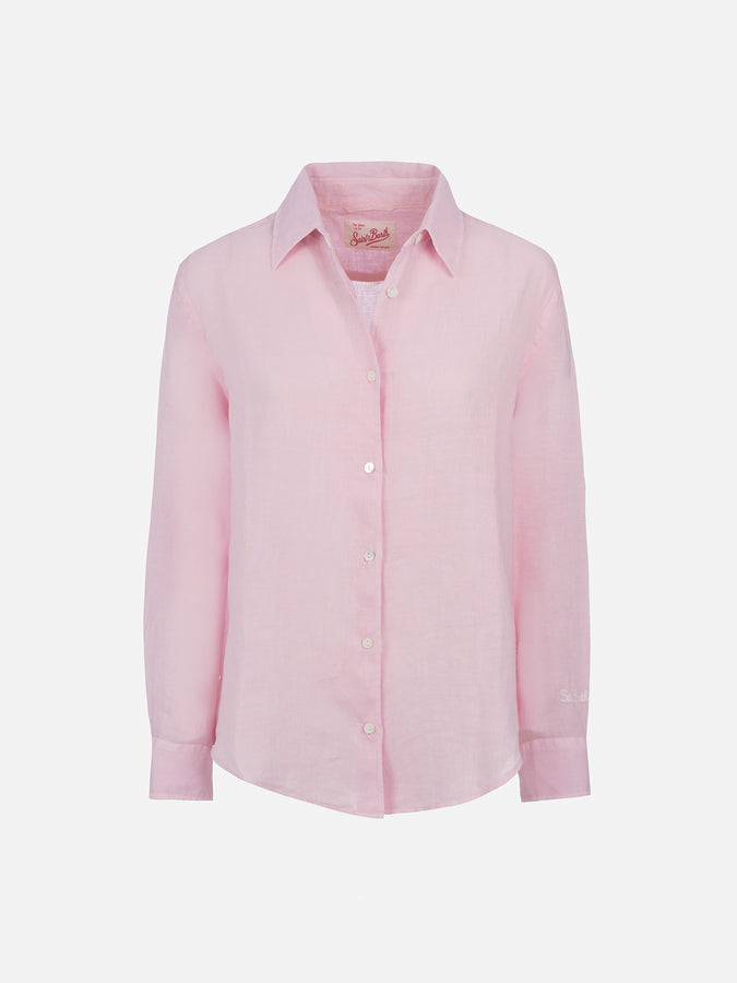 Mc2 Saint Barth Camicia Classica Da Donna In Lino Rosa Meredith