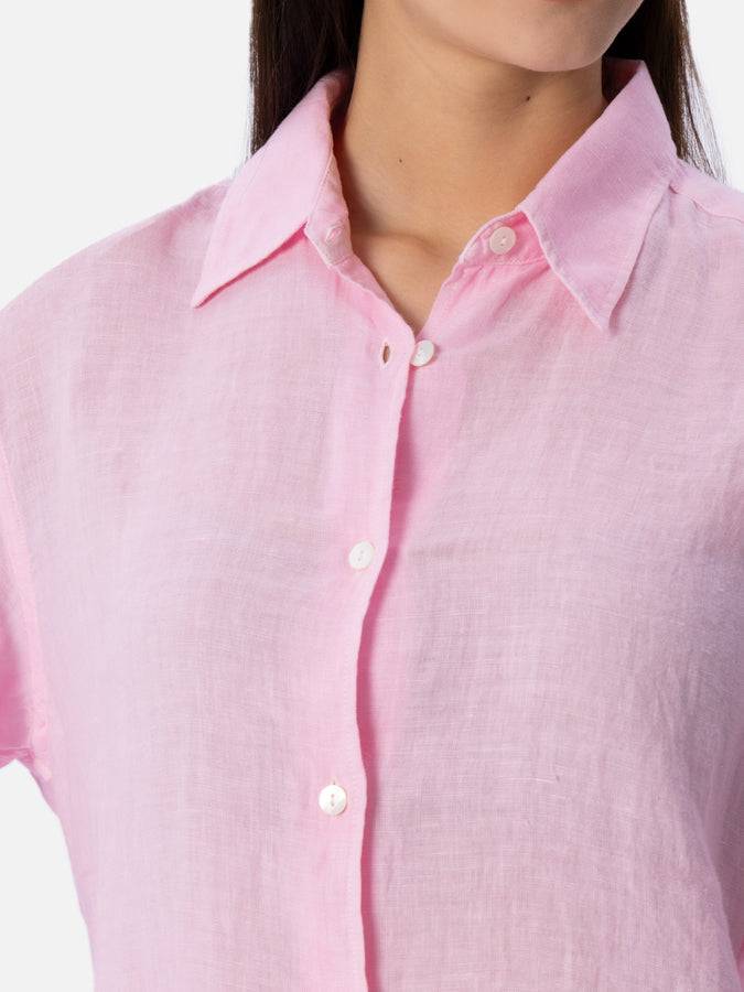Mc2 Saint Barth Camicia Classica Da Donna In Lino Rosa Meredith