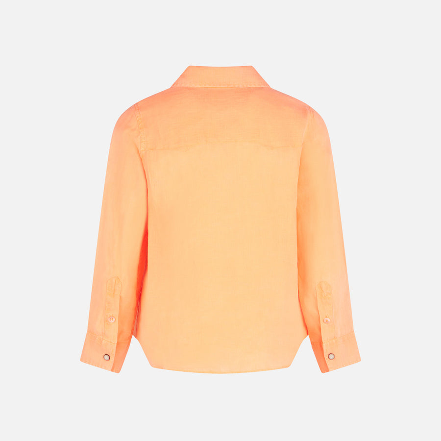 Mc2 Saint Barth Camicia Da Bambino In Lino Arancione Fluo