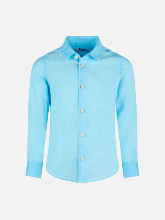 Mc2 Saint Barth Camicia da bambino in lino azzurro acqua