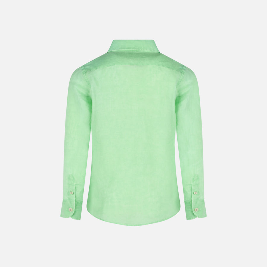 Mc2 Saint Barth Camicia Da Bambino In Lino Verde Fluo Verde Acqua