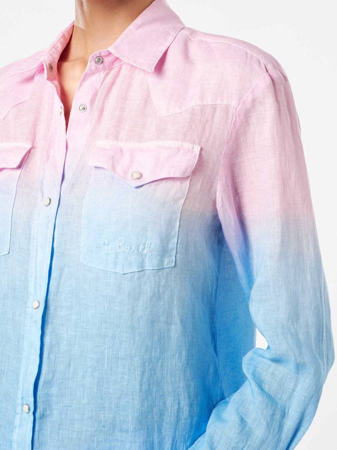 Mc2 Saint Barth Camicia Da Donna Dai Colori Sfumati Rosa E Blu
