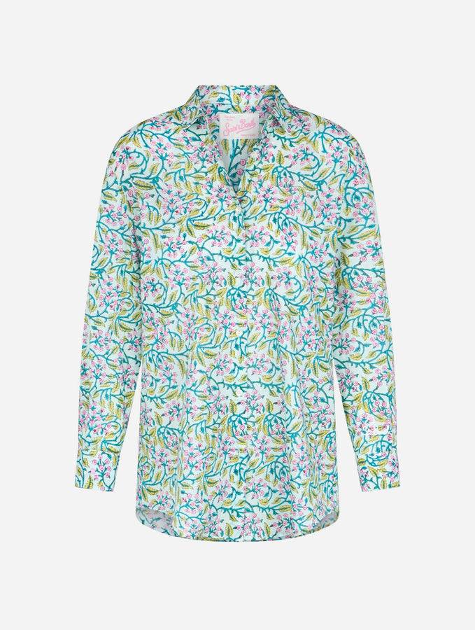 Mc2 Saint Barth Camicia Da Donna Over Brigitte In Cotone Con Stampa Fiori