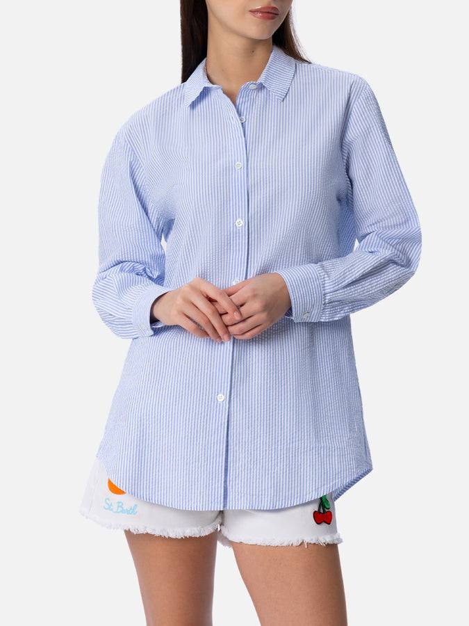 Mc2 Saint Barth Camicia Da Donna Over In Cotone Seersucker Brigitte