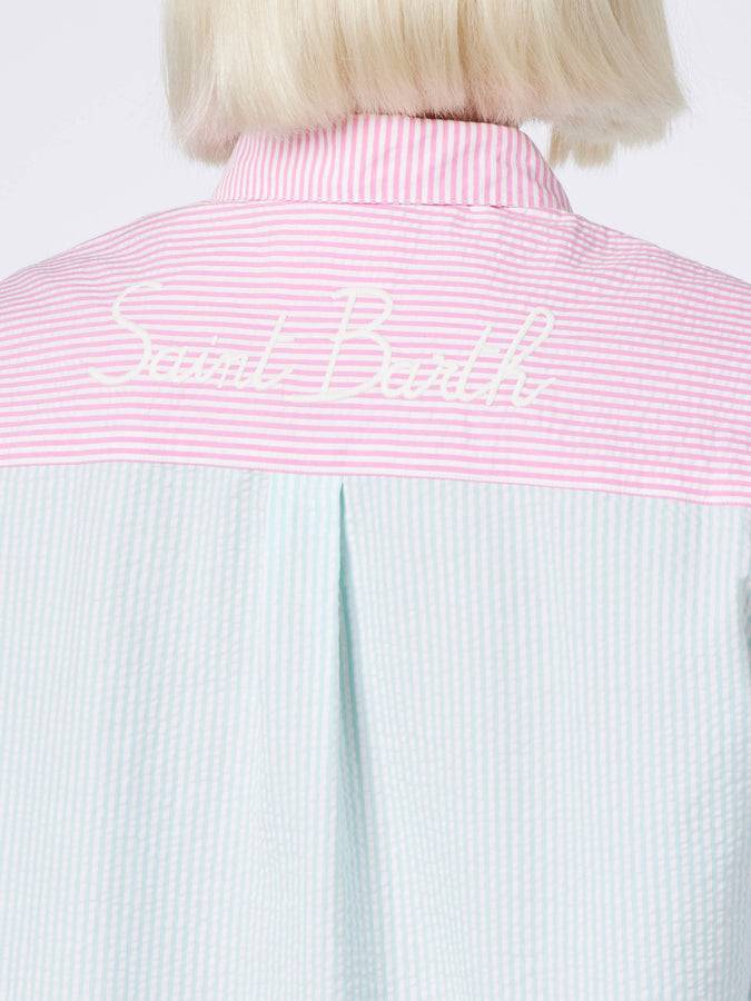 Mc2 Saint Barth Camicia Da Donna Over In Cotone Seersucker Brigitte
