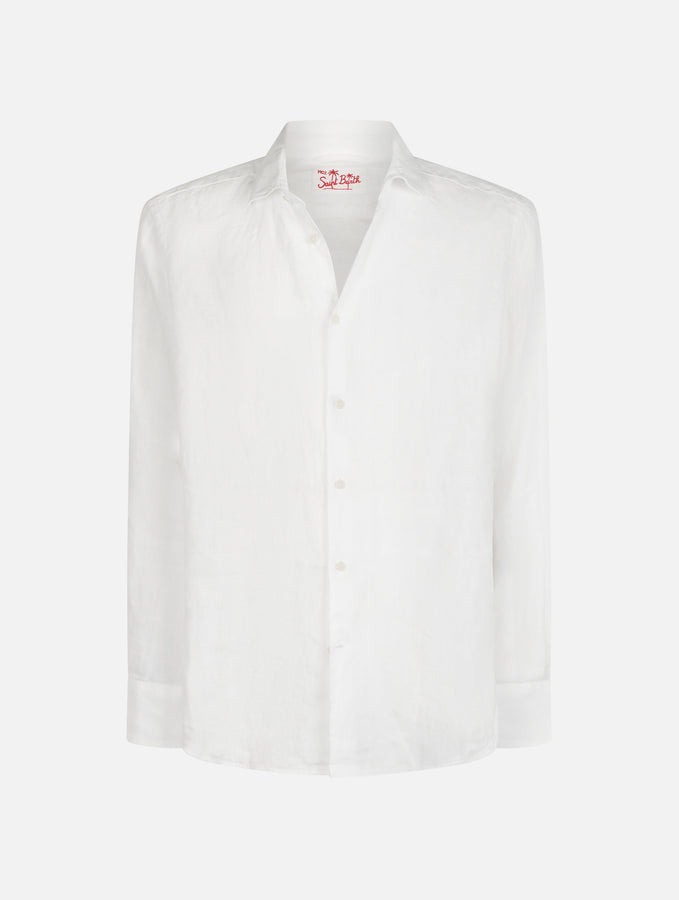 Mc2 Saint Barth Camicia Da Uomo In Lino Bianco Pamplona
