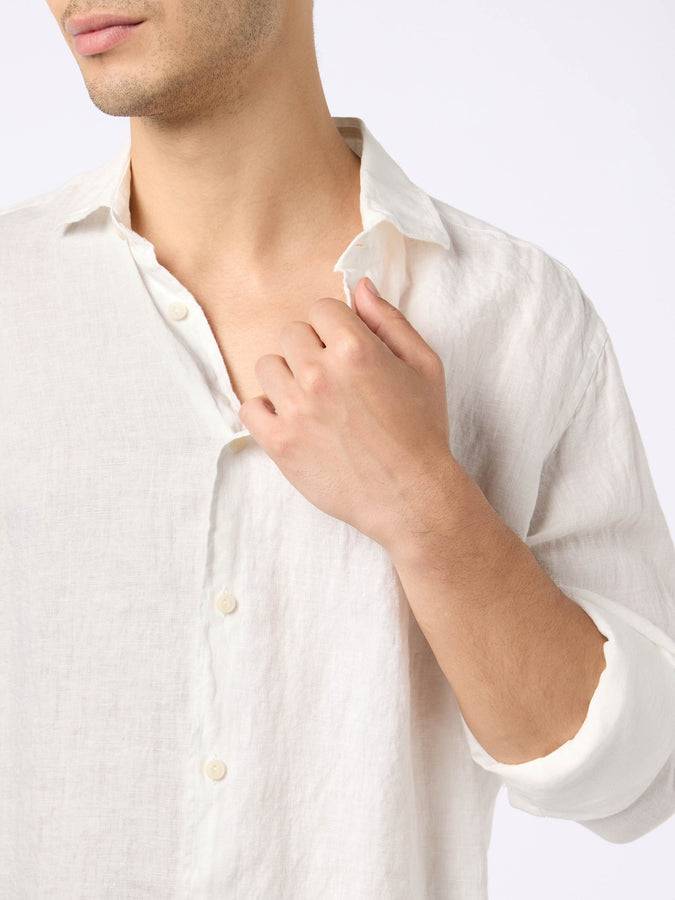 Mc2 Saint Barth Camicia Da Uomo In Lino Bianco Pamplona