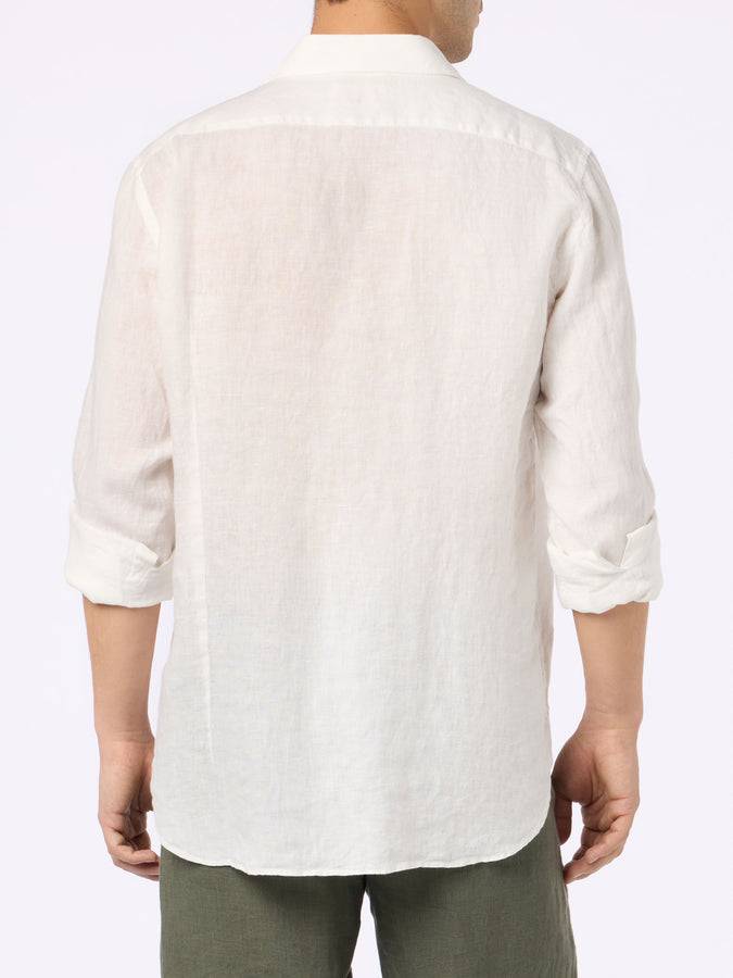 Mc2 Saint Barth Camicia Da Uomo In Lino Bianco Pamplona