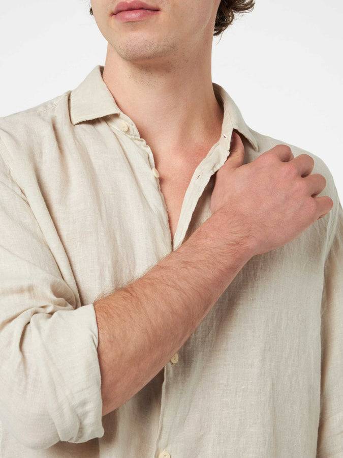 Mc2 Saint Barth Camicia Da Uomo In Lino Bianco Sporco Pamplona