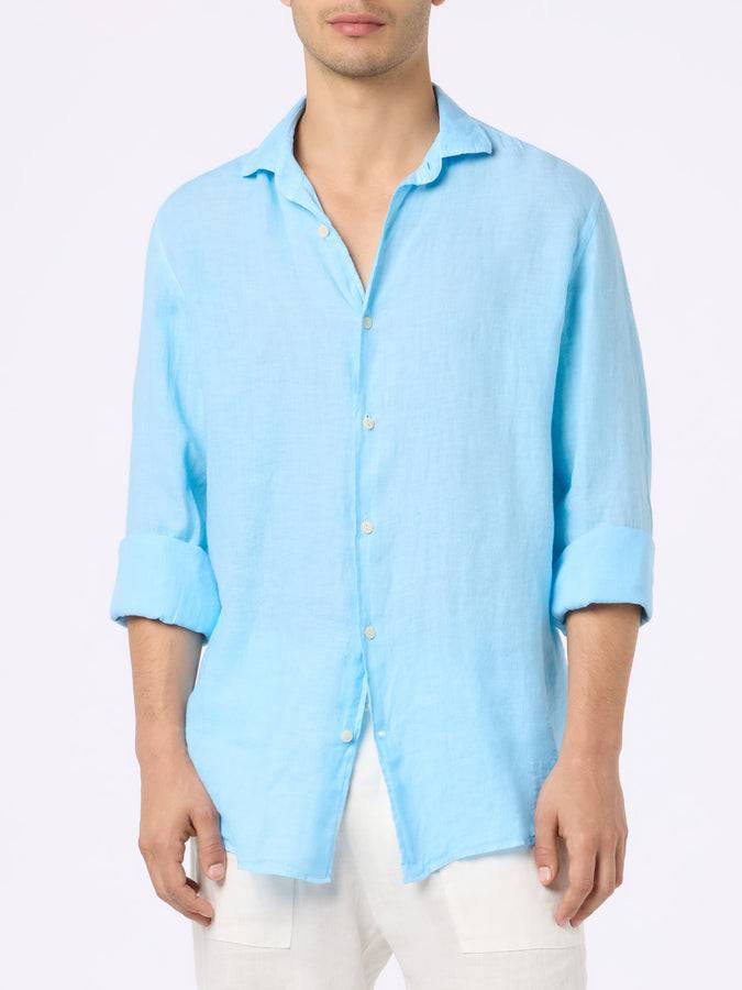 Mc2 Saint Barth Camicia Da Uomo In Lino Celeste Pamplona