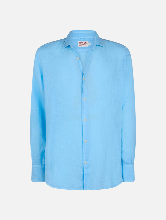 Mc2 Saint Barth Camicia Da Uomo In Lino Celeste Pamplona