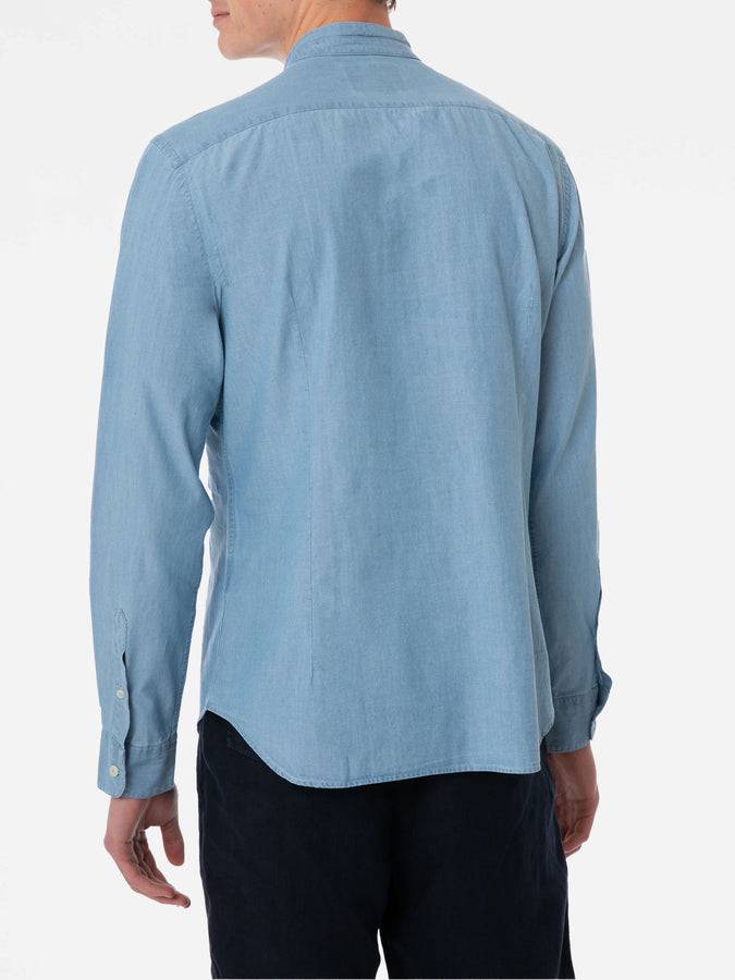 Mc2 Saint Barth Camicia Da Uomo In Lino Denim Celeste