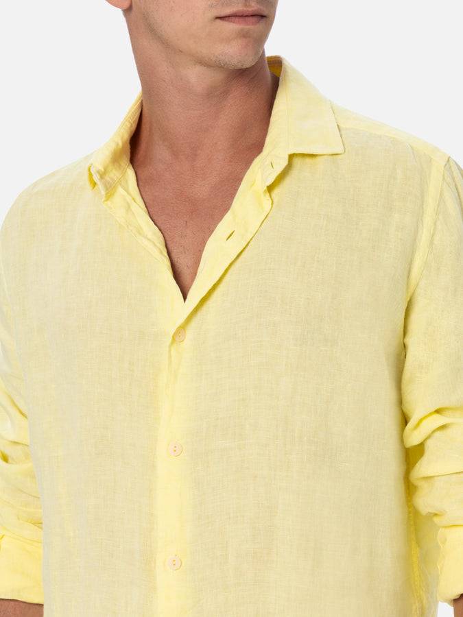 Mc2 Saint Barth Camicia Da Uomo In Lino Giallo Pallido Pamplona