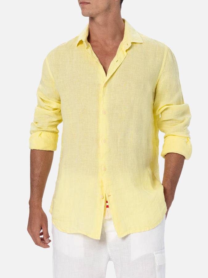 Mc2 Saint Barth Camicia da uomo in lino giallo pallido Pamplona