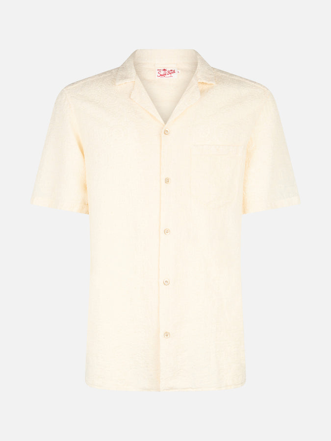 Mc2 Saint Barth Camicia Da Uomo In Lino Kalea Con Ricamo Fiori