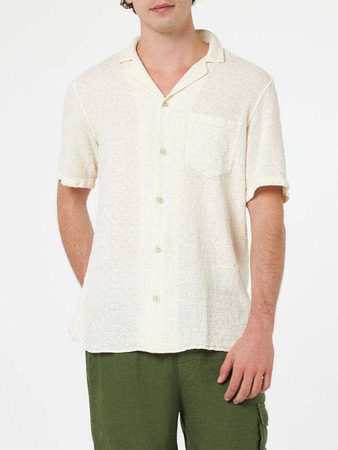 Mc2 Saint Barth Camicia Da Uomo In Lino Kalea Con Ricamo Fiori
