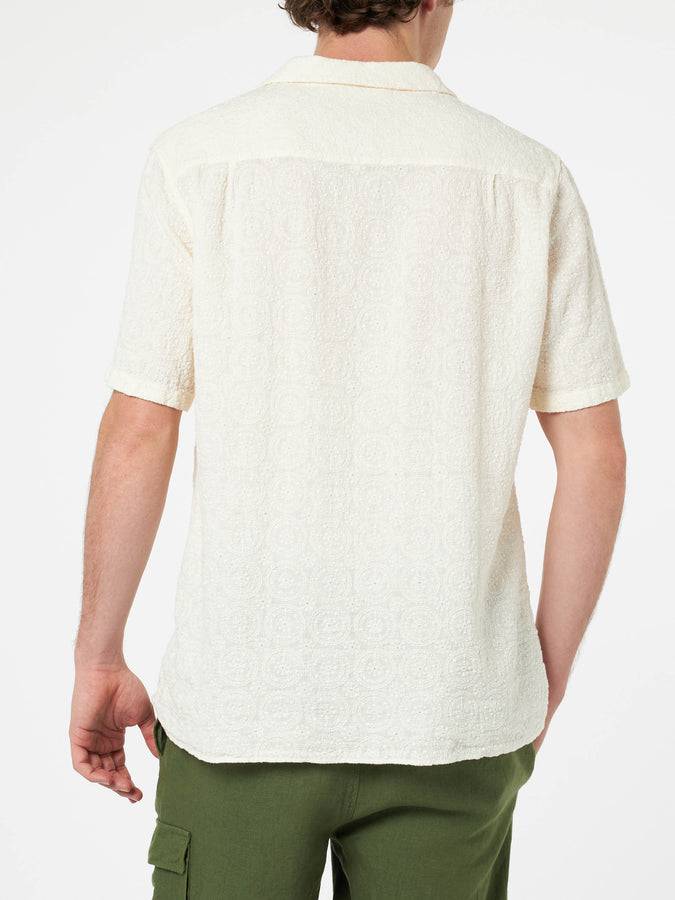 Mc2 Saint Barth Camicia Da Uomo In Lino Kalea Con Ricamo Fiori