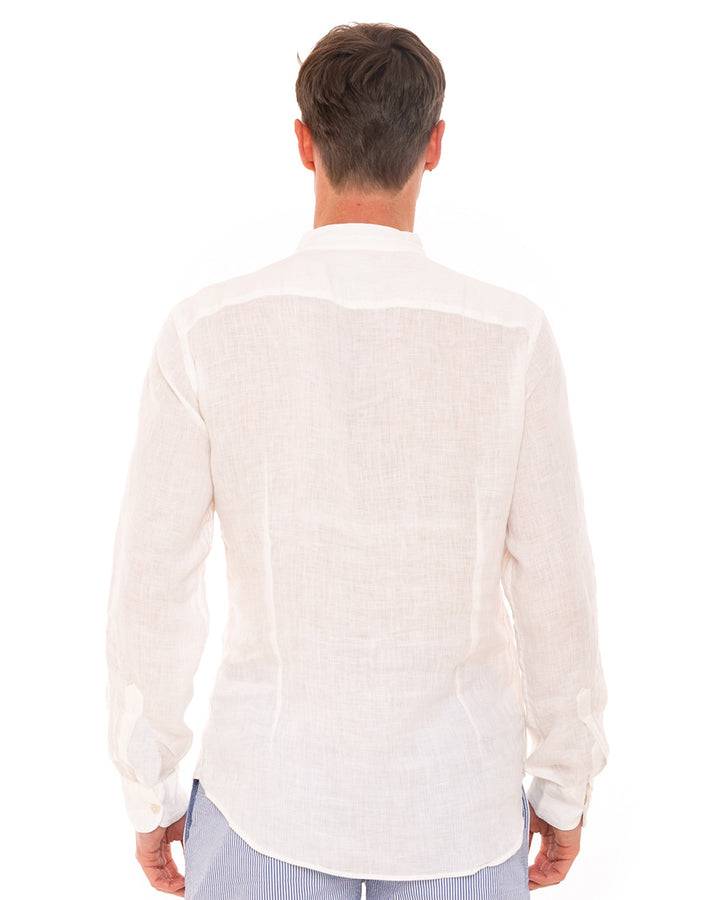 Mc2 Saint Barth Camicia Da Uomo In Lino Ricamata Bianco Sporco