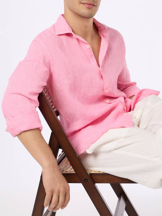 Mc2 Saint Barth Camicia Da Uomo In Lino Rosa Pamplona
