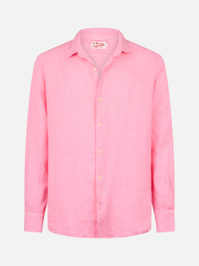 Mc2 Saint Barth Camicia Da Uomo In Lino Rosa Pamplona