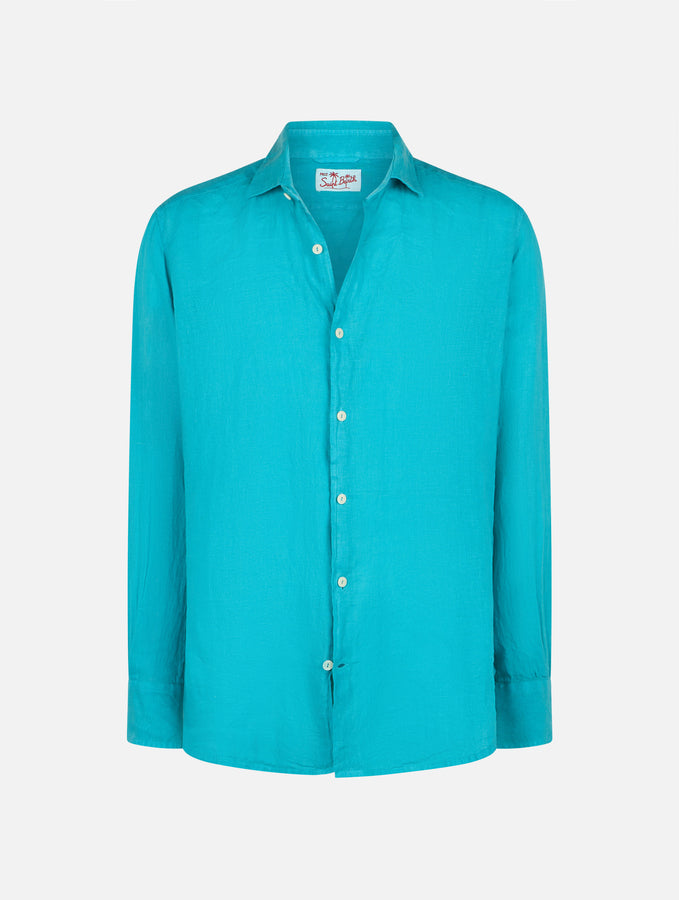 Mc2 Saint Barth Camicia Da Uomo In Lino Verde Acqua Pamplona