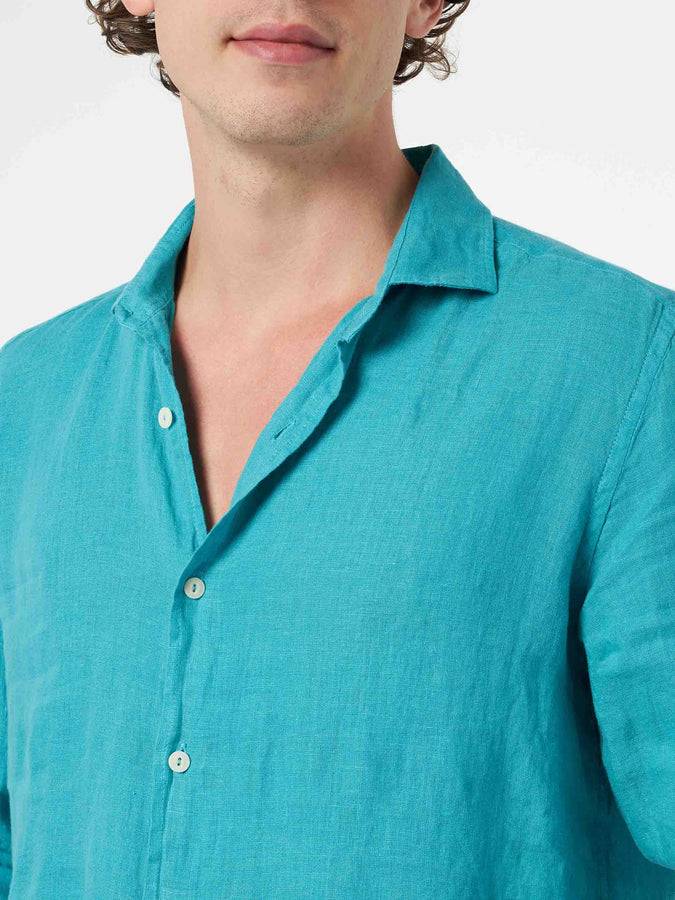 Mc2 Saint Barth Camicia Da Uomo In Lino Verde Acqua Pamplona