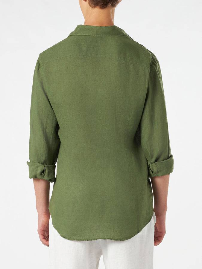 Mc2 Saint Barth Camicia Da Uomo In Lino Verde Militare