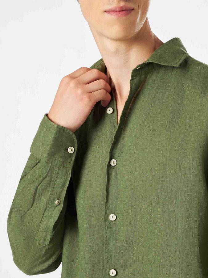 Mc2 Saint Barth Camicia Da Uomo In Lino Verde Militare