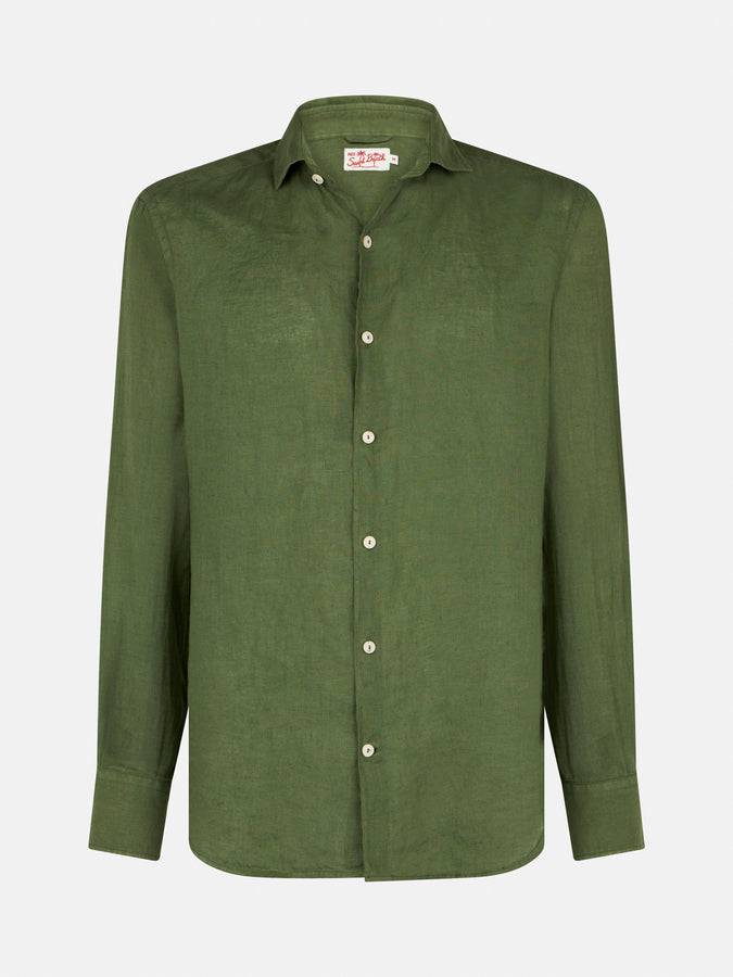 Mc2 Saint Barth Camicia Da Uomo In Lino Verde Militare