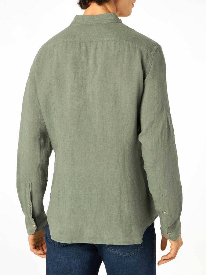 Mc2 Saint Barth Camicia Da Uomo In Lino Verde Militare