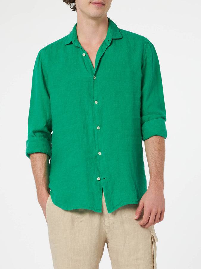 Mc2 Saint Barth Camicia da uomo in lino verde Pamplona