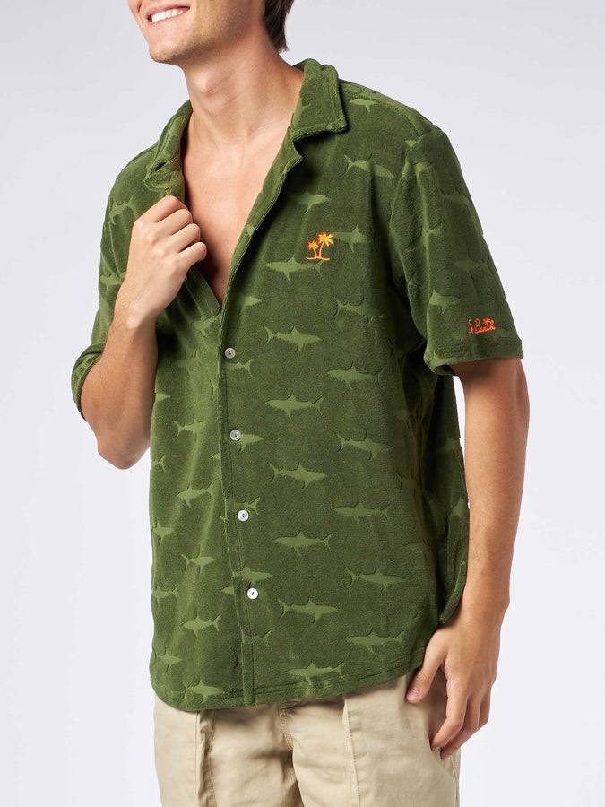 Mc2 Saint Barth Camicia da uomo in spugna verde militare