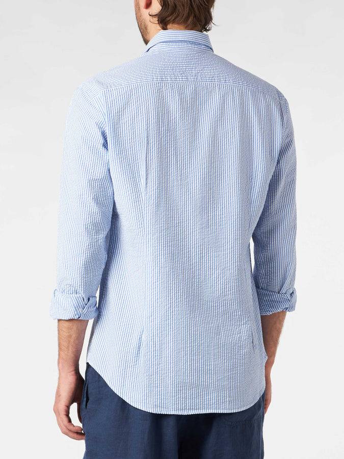 Mc2 Saint Barth Camicia Da Uomo Pamplona A Righe In Seersucker