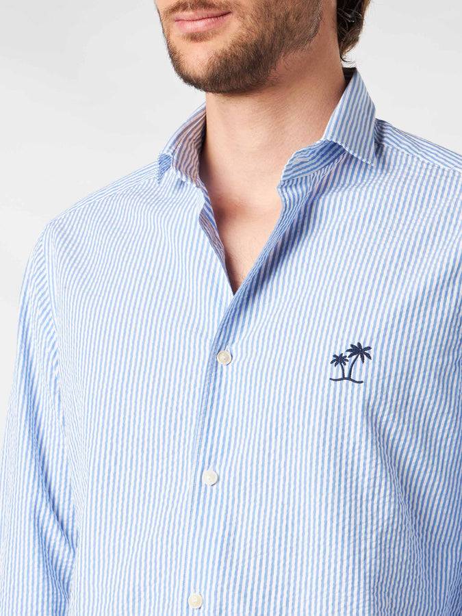Mc2 Saint Barth Camicia Da Uomo Pamplona A Righe In Seersucker