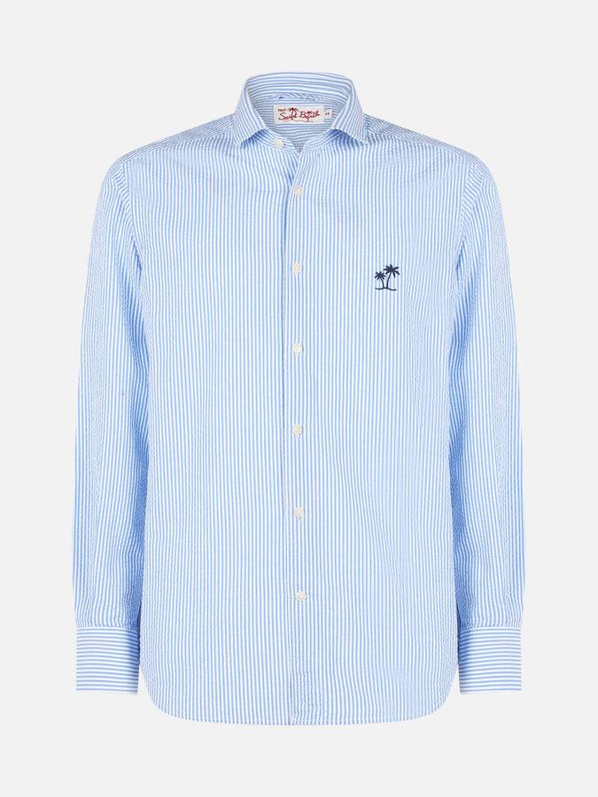 Mc2 Saint Barth Camicia Da Uomo Pamplona A Righe In Seersucker