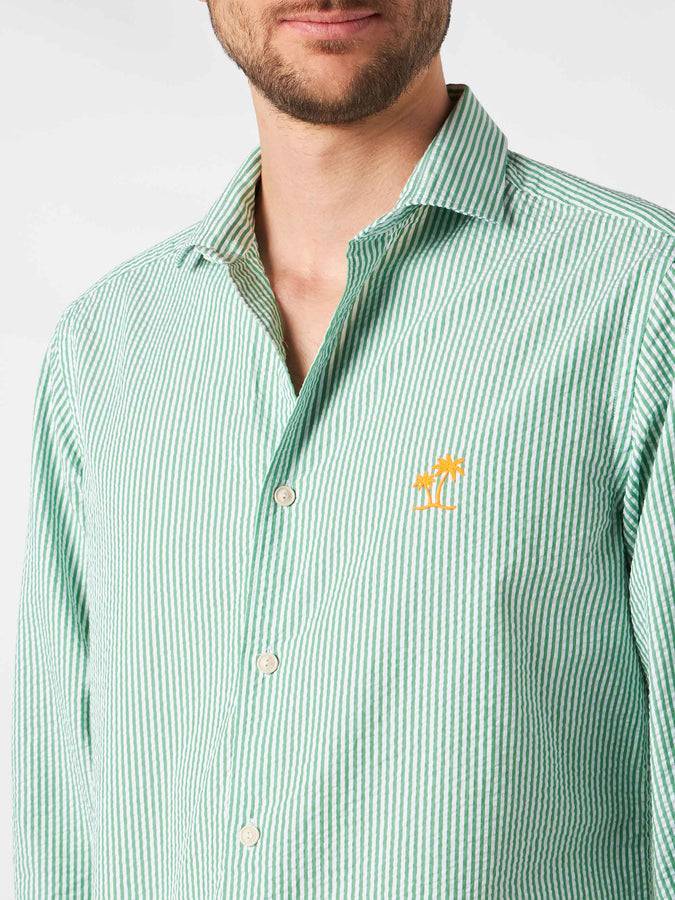 Mc2 Saint Barth Camicia Da Uomo Pamplona A Righe In Seersucker