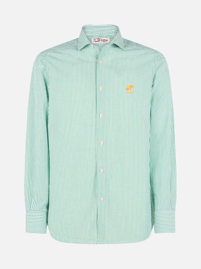 Mc2 Saint Barth Camicia Da Uomo Pamplona A Righe In Seersucker