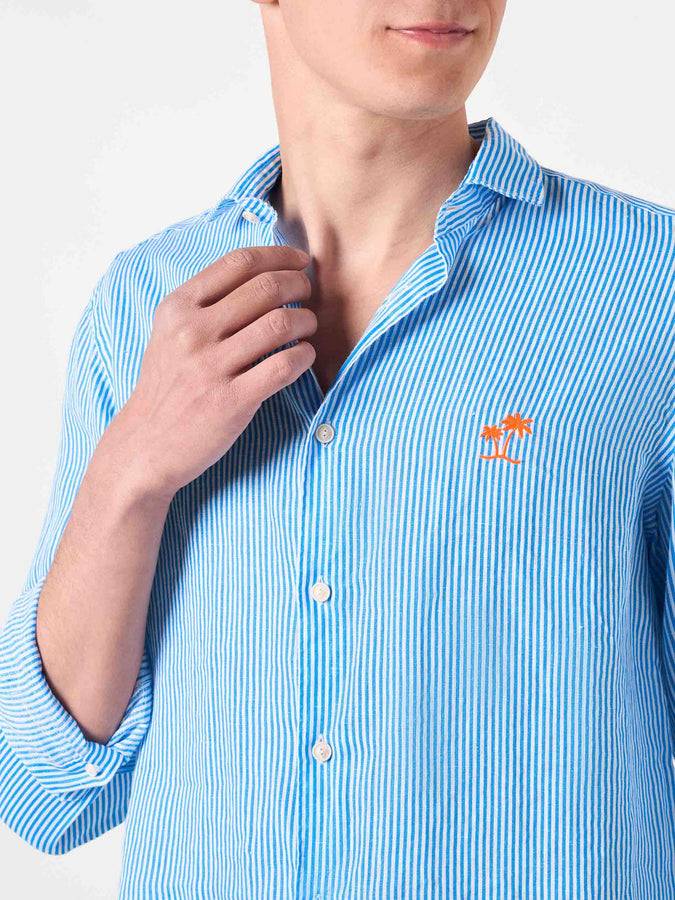 Mc2 Saint Barth Camicia Da Uomo Pamplona In Lino A Righe
