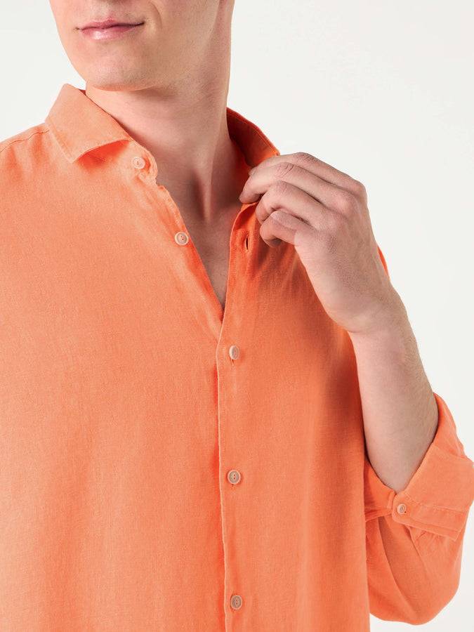 Mc2 Saint Barth Camicia Da Uomo Pamplona In Lino Arancione Fluo