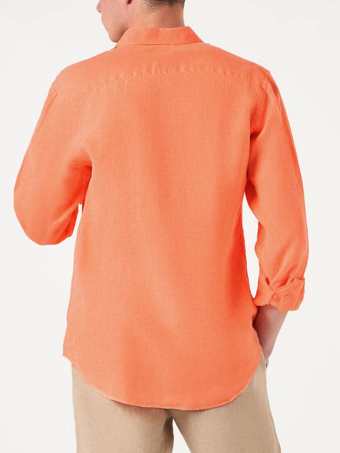 Mc2 Saint Barth Camicia Da Uomo Pamplona In Lino Arancione Fluo