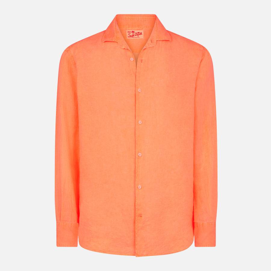 Mc2 Saint Barth Camicia Da Uomo Pamplona In Lino Arancione Fluo