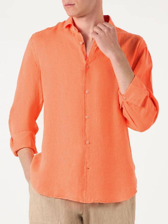 Mc2 Saint Barth Camicia da uomo Pamplona in lino arancione fluo