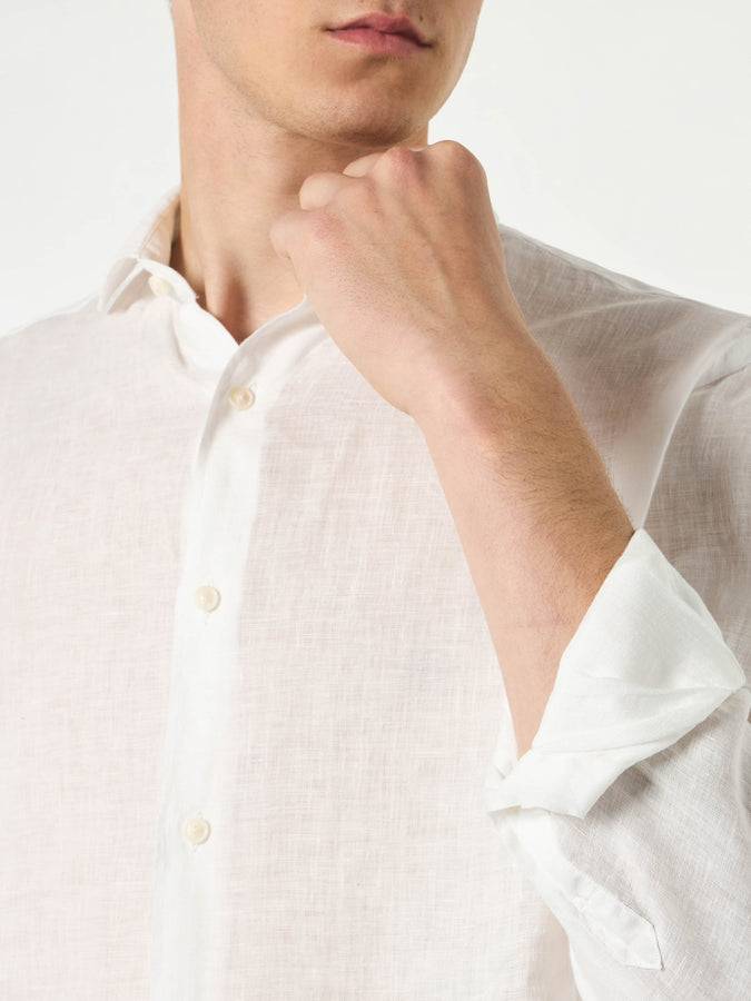 Mc2 Saint Barth Camicia Da Uomo Pamplona In Lino Bianco