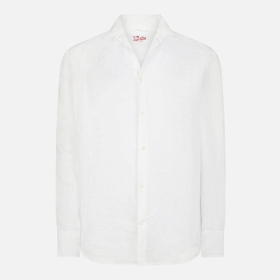 Mc2 Saint Barth Camicia Da Uomo Pamplona In Lino Bianco