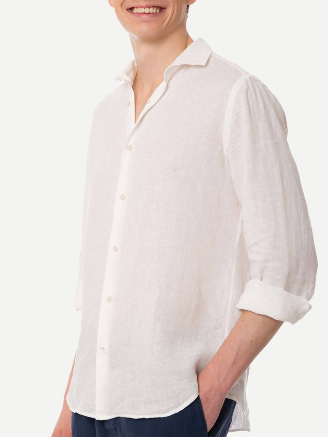 Mc2 Saint Barth Camicia Da Uomo Pamplona In Lino Bianco