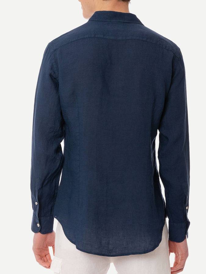 Mc2 Saint Barth Camicia Da Uomo Pamplona In Lino Blu Navy