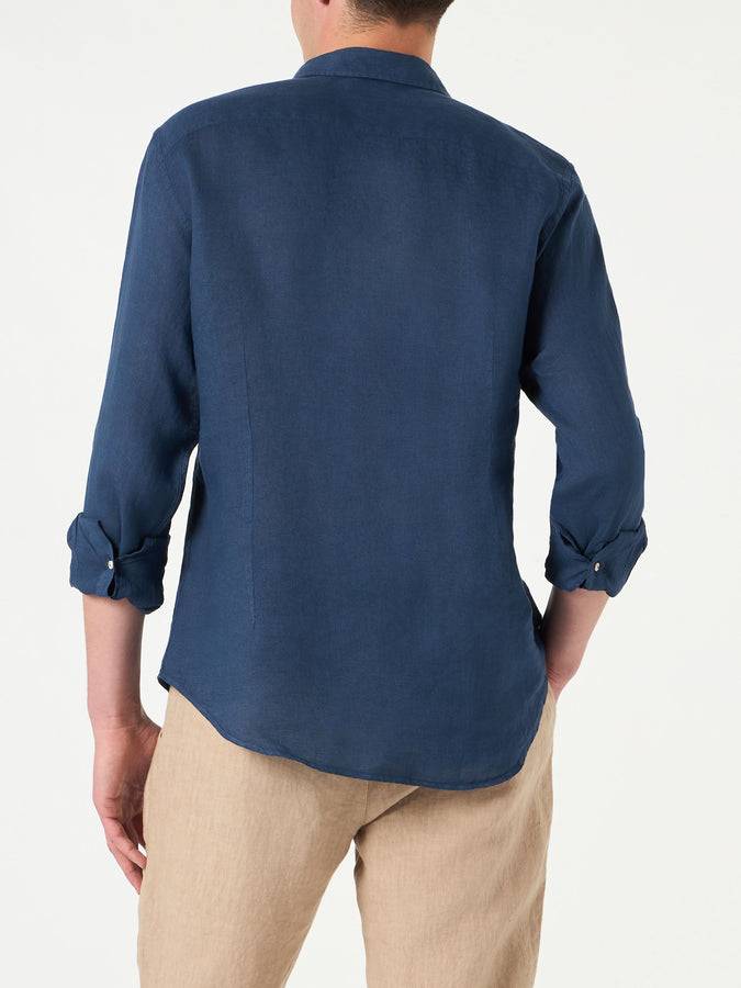 Mc2 Saint Barth Camicia Da Uomo Pamplona In Lino Blu Navy