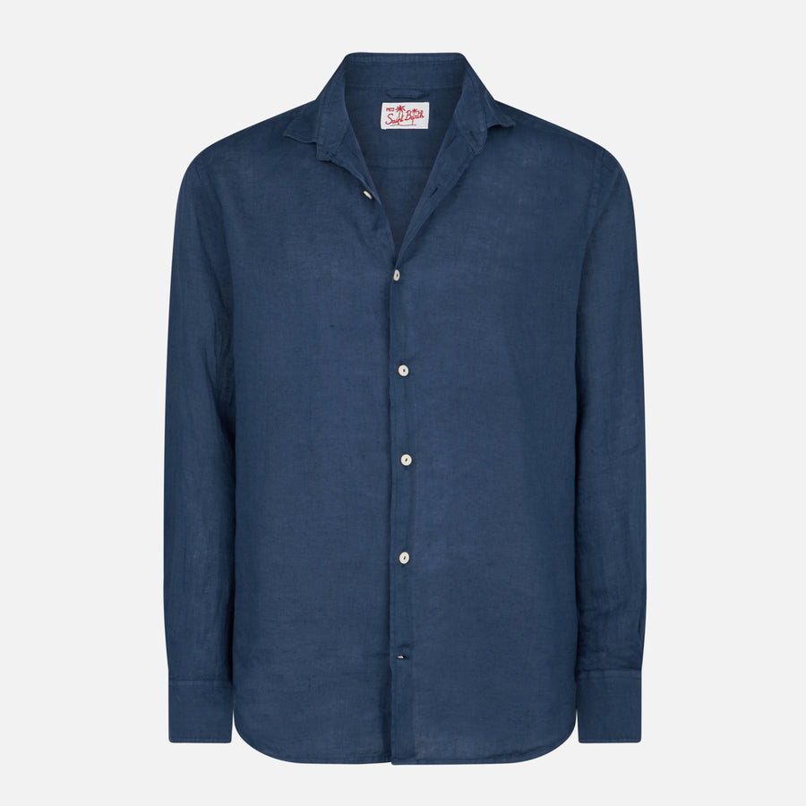 Mc2 Saint Barth Camicia Da Uomo Pamplona In Lino Blu Navy